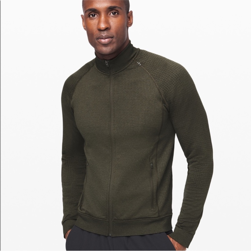 lululemon men’s engineered warmth jacket dark olive green | XL